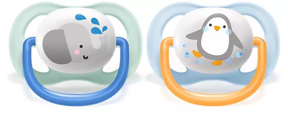 Соска-пустышка Philips Avent SCF080/05 Слон/Пингвин, 0-6 мес, 2 шт, для мальчиков Philips SCF080/05 фото 1