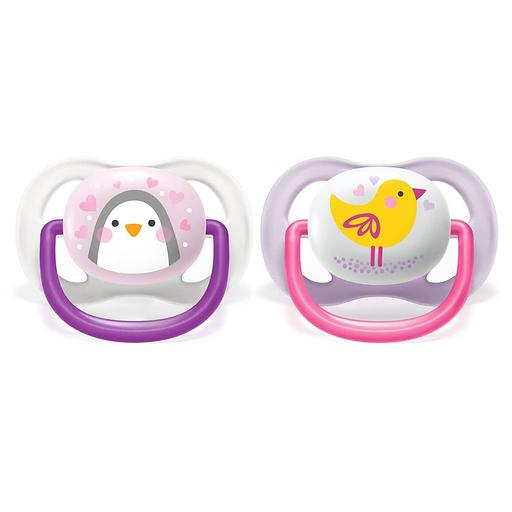 Пустышка ultra air Lime, Пингвин/Птичка, 0-6 мес, 2 шт, для девочек Philips SCF080/06 фото 2