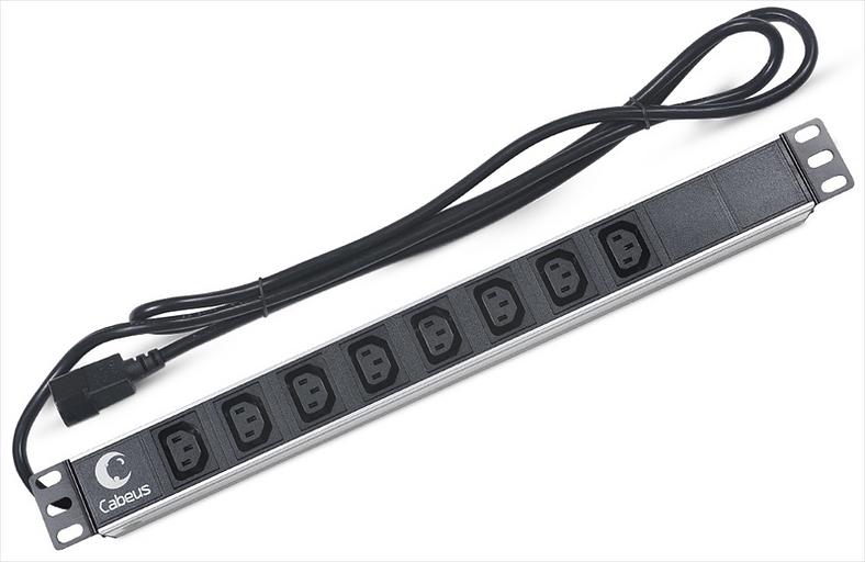 Блок розеток Cabeus PDU-8I-2IEC Блок розеток для 19" шкафов, горизонтальный, 8 розеток IEC 320 C13, 10 A, без выключателя, алюминиевый корпус, шнур 2 м, вилка IEC 320 C14 (PDU-8I-2IEC) фото 1