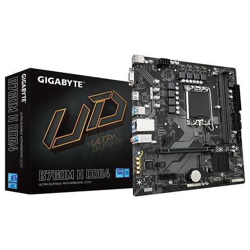 Материнская плата GIGABYTE B760M H DDR4, LGA1700, B760, 2*DDR4, D-Sub+HDMI, 4 SATA 6 Гб/с, M2, Audio, Gb LAN, USB 3.2, USB 2.0, Type-C, COM*1 port, mATX (B760M H DDR4) фото 1