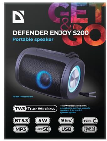 Акустическая система ENJOY S200 LIGHT/BT/FM USB/TF/1200 MAH 65200 DEFENDER фото 2