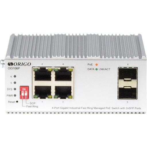 ORIGO OI3106P/60W/A1A Промышленный управляемый L2 PoE-коммутатор 4x1000Base-T PoE+, 2x1000Base-X SFP, PoE-бюджет 60 Вт фото 1