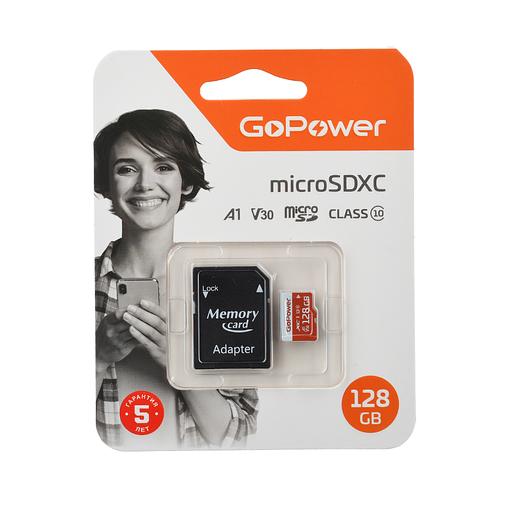 Карта памяти microSD GoPower 128GB Class10 UHS-I (U3) 100 МБ/сек V30 с адаптером GoPower 00-00025682 фото 1