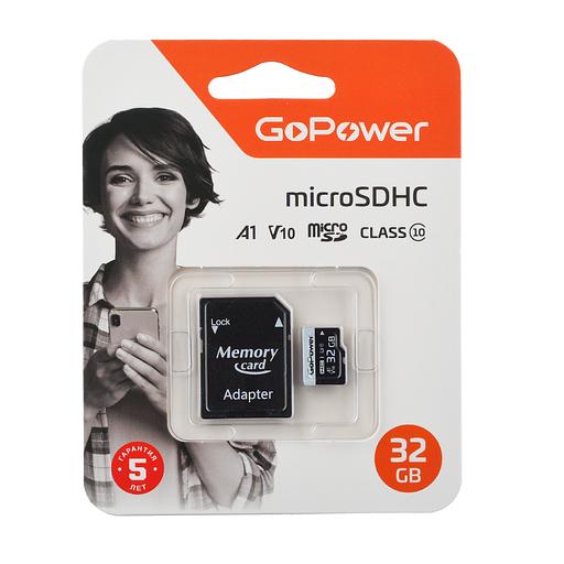 Карта памяти microSD GoPower 32GB Class10 60 МБ/сек V10 с адаптером GoPower 00-00025675 фото 1