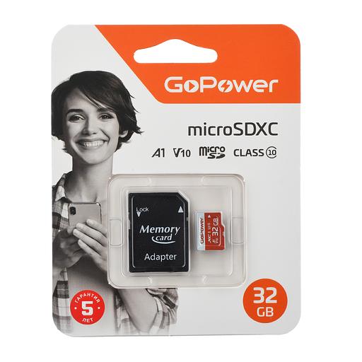 Карта памяти microSD GoPower 32GB Class10 UHS-I (U3) 80 МБ/сек V10 с адаптером GoPower 00-00025679 фото 1