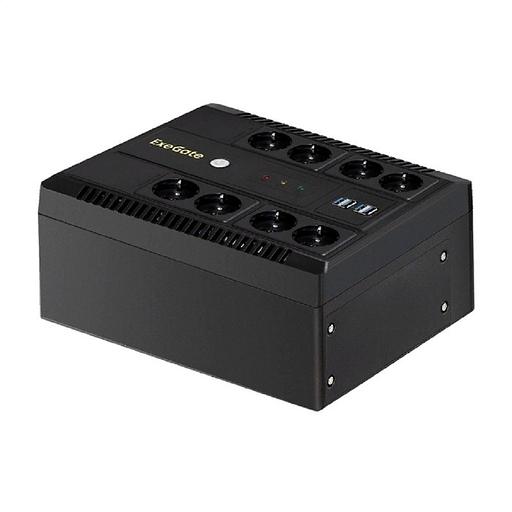 Exegate EX295012RUS ИБП ExeGate NEO NNB-850.LED.AVR.8SH.CH <850VA/510W, LED, AVR, 8*Schuko, 4*USB-порта для зарядки, Black> фото 1