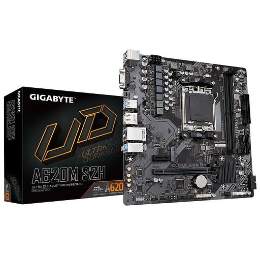 Материнская плата GIGABYTE A620M S2H, AM5, A620, 2*DDR5, DP+HDMI+D-Sub, 4 SATA 6 Гб/с, M2, Audio, Gb LAN, USB 3.2, USB 2.0, mATX (A620M S2H) фото 1