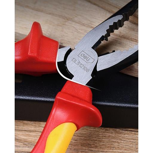 Диэлектрические удлиненные плоскогубцы Deli DL512106 160мм, сталь Cr-V, сертификат VDE для работ под напряжением до 1000 В фото 4