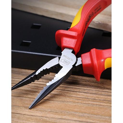 Диэлектрические удлиненные плоскогубцы Deli DL512106 160мм, сталь Cr-V, сертификат VDE для работ под напряжением до 1000 В фото 5