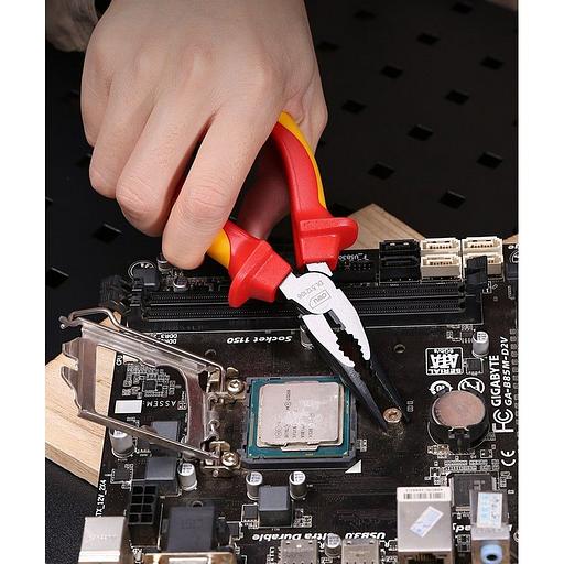 Диэлектрические удлиненные плоскогубцы Deli DL512106 160мм, сталь Cr-V, сертификат VDE для работ под напряжением до 1000 В фото 7