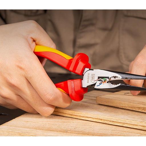 Диэлектрические удлиненные плоскогубцы Deli DL512108 200мм, сталь Cr-V, сертификат VDE для работ под напряжением до 1000 В фото 3