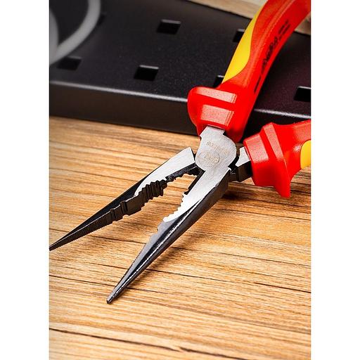 Диэлектрические удлиненные плоскогубцы Deli DL512108 200мм, сталь Cr-V, сертификат VDE для работ под напряжением до 1000 В фото 5