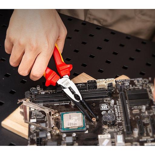 Диэлектрические удлиненные плоскогубцы Deli DL512108 200мм, сталь Cr-V, сертификат VDE для работ под напряжением до 1000 В фото 6