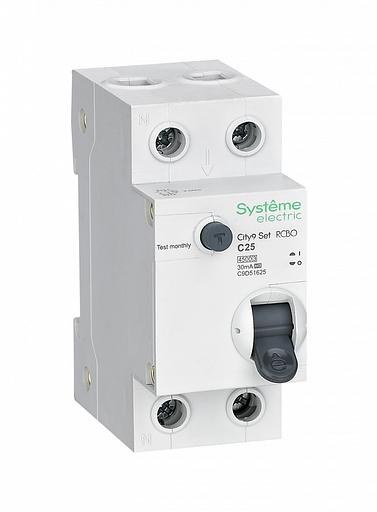 Systeme electric C9D55625 City9 Set Авт. выкл. диф. тока (АВДТ) 1P+N С 25А 4.5kA 30мА Тип-A 230В фото 1