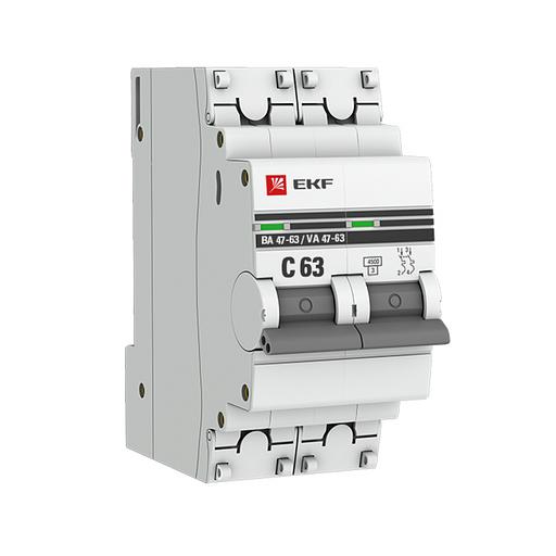 EKF mcb4763-2-63C-pro Автоматический выключатель 2P 63А (C) 4,5kA ВА 47-63 EKF PROxima фото 1