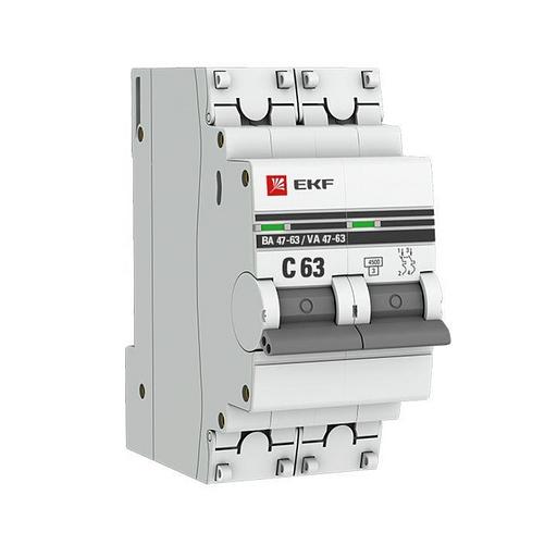 EKF mcb4763-2-63C-pro Автоматический выключатель 2P 63А (C) 4,5kA ВА 47-63 EKF PROxima фото 2