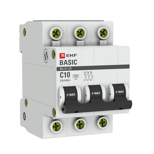 EKF mcb4729-3-10C Автоматический выключатель 3P 10А (C) 4,5кА ВА 47-29 EKF Basic фото 1