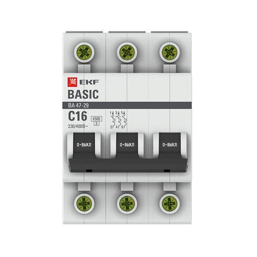 EKF mcb4729-3-16C Автоматический выключатель 3P 16А (C) 4,5кА ВА 47-29 EKF Basic фото 5