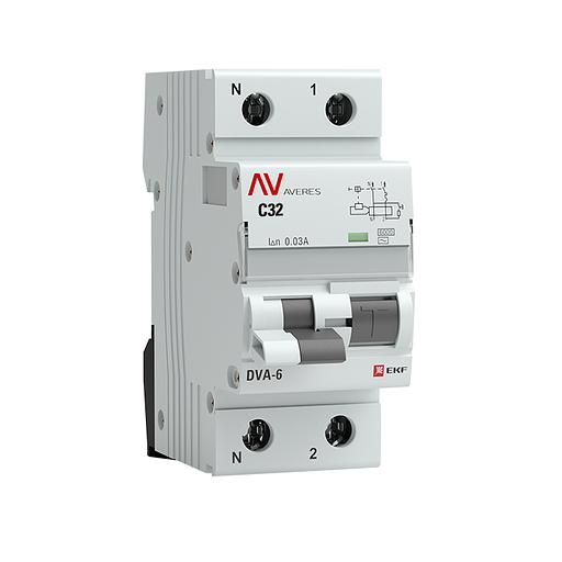 EKF rcbo6-1pn-32C-30-ac-av Дифференциальный автомат DVA-6 1P+N 32А (C) 30мА (AC) 6кА EKF AVERES фото 1