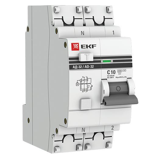 EKF DA32-10-30-pro Дифференциальный автомат АД-32 1P+N 10А/30мА (хар. C, AC, электронный, защита 270В) 4,5кА EKF PROxima фото 1
