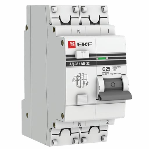 EKF DA32-25-30-pro Дифференциальный автомат АД-32 1P+N 25А/30мА (хар. C, AC, электронный, защита 270В) 4,5кА EKF PROxima фото 1