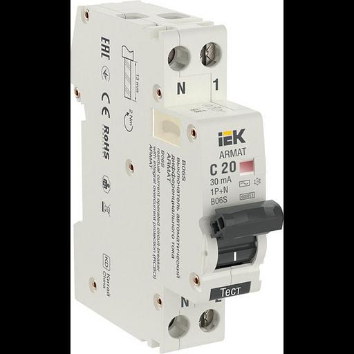IEK AR-B06S-1N-C20C030 ARMAT АВДТ B06S 1P+NP C20 30мА тип AC (18мм) фото 1