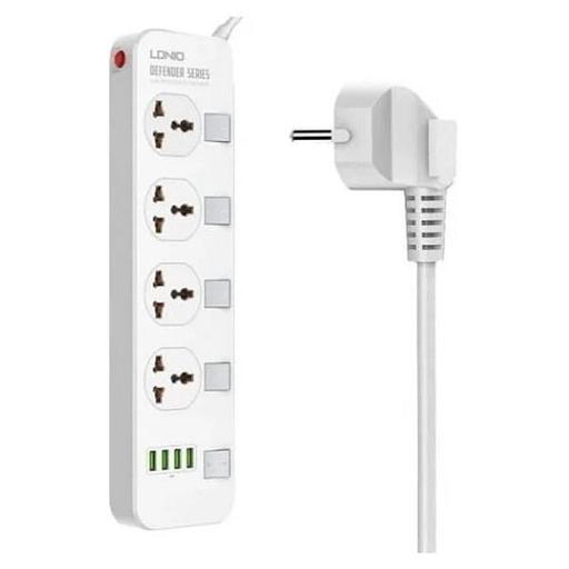 Perfeo LD_B4610 LDNIO SC4408/ Сетевой фильтр 2м/ 4 розетки EU_UK_US/ 2500W/ 4 USB/ Выключатели на розетки/ White фото 1