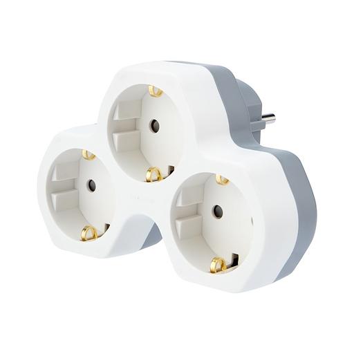 REXANT 11-1088 Тройник электрический 16 А с заземлением и защитными шторками, белый фото 1