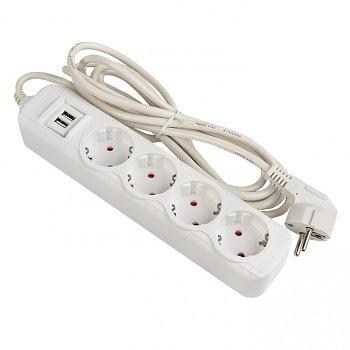 EKF UBA16-2USB-4-03i Удлинитель "Эксперт" 4 гнезда 3 метра 16А/3,5кВт с 2 USB 2,1А ПВС 3х1 фото 1