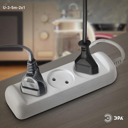 ЭРА Б0028356 Удлинитель U-3-5m-2x1 без заземления 3 гнезда 5 м {полипропилен, 2х1 мм2} фото 2