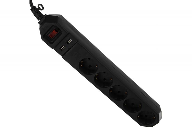 Эра Б0019036 Сетевой фильтр USF-5es-1.5m-USB-B (черный) с заземл, 3x0,75мм2, с выкл, 5гн, 1,5м {защита от короткого замыкания, от перегрузки, от импульсных помех, USB-зарядка} фото 3