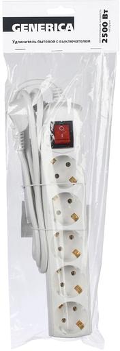 Iek WYP10-10-05-05-ZK-G Удлинитель У05В с выключателем 5 мест 2P+PE/5м 3х1мм2 10А/250В GENERICA фото 2