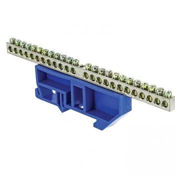 EKF sn1-63-24-d Шина "0" N (6x9 мм) 24 отв. никель синий изолятор на DIN-рейку EKF PROxima фото 1