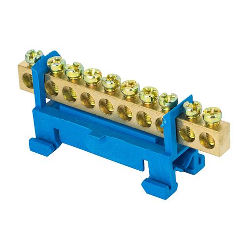EKF sn0-63-10-sb-r Шина "0" N (6х9мм) 10 отверстий латунь синий изолятор тип "Стойка" на DIN-рейку розничный стикер EKF PROxima фото 1
