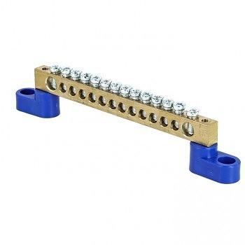 EKF sn0-63-14-2 Шина "0" N (6х9мм) 14 отверстий латунь 2 синих угловых изолятора EKF PROxima фото 1