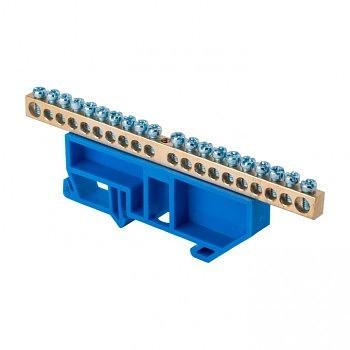 EKF sn0-63-20-d Шина "0" N (6х9мм) 20 отверстий латунь синий изолятор на DIN-рейку EKF PROxima фото 1