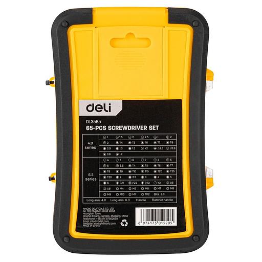 Набор прецизионных отверток и бит с держателями Deli DL3565 65 предметов трещотка 72 зуба, пластиковый кейс фото 2