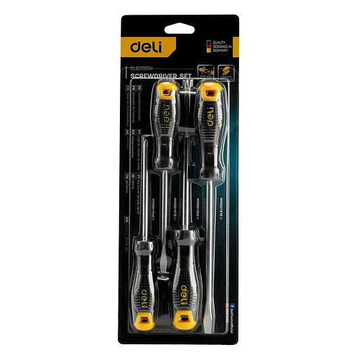 Набор отверток Deli DL620004 4шт SL5x100 + SL6x150 + PH1x100 + PH2x150 фото 2