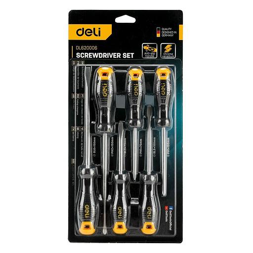 Набор отверток Deli DL620006 6шт SL5x75 + SL5x100 + SL6x150 + PH1x75 + PH1x100 + PH2x150 фото 2