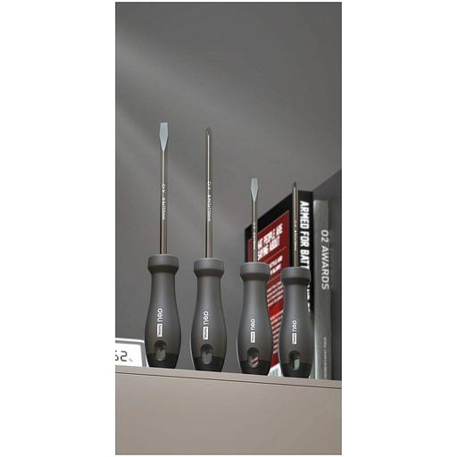 Набор отверток "Home Series Black" Deli HT1004 4шт SL5x100+SL6x150+PH1x100+PH2x150, эксклюзивный дизайн, рукоятка из высококачественного софттач пластика фото 2