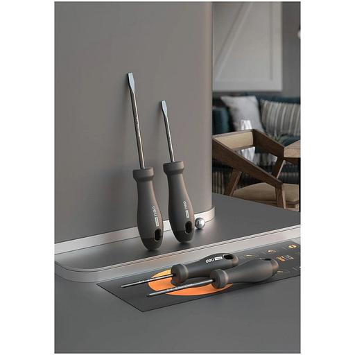 Набор отверток "Home Series Black" Deli HT1004 4шт SL5x100+SL6x150+PH1x100+PH2x150, эксклюзивный дизайн, рукоятка из высококачественного софттач пластика фото 3