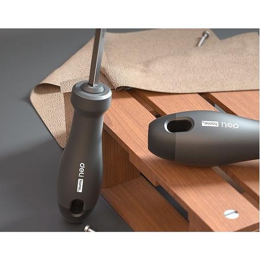 Двухсторонняя отвертка "Home Series Black" Deli HT1055 SL5+PH1, длина жала 100мм, эксклюзивный дизайн, рукоятка из высококачественного софттач пластика фото 8