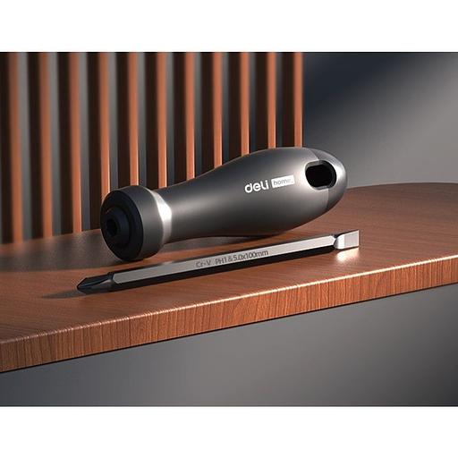 Двухсторонняя отвертка "Home Series Black" Deli HT1055 SL5+PH1, длина жала 100мм, эксклюзивный дизайн, рукоятка из высококачественного софттач пластика фото 9