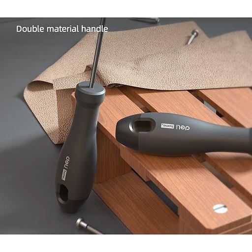 Шлицевая отвёртка "Home Series Black" Deli HT1105 5x100мм Эксклюзивный дизайн, рукоятка из высококачественного софттач пластик фото 7