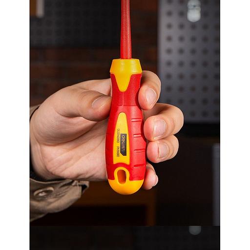 Диэлектрическая крестовая отвертка Deli DL514080 PH1х80мм сталь Cr-V, сертификат VDE для работ под напряжением до 1000 В фото 3