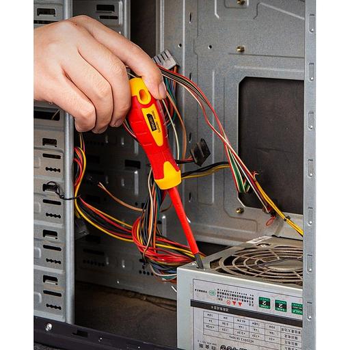 Диэлектрическая крестовая отвертка Deli DL514080 PH1х80мм сталь Cr-V, сертификат VDE для работ под напряжением до 1000 В фото 5