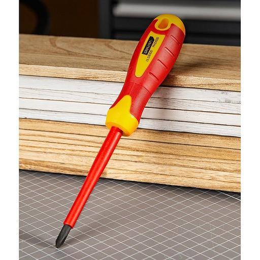 Диэлектрическая крестовая отвертка Deli DL516100 PH2х100мм сталь Cr-V, сертификат VDE для работ под напряжением до 1000 В фото 4