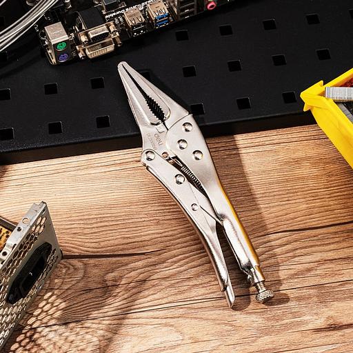 Зажимные клещи с удлиненными прямыми губками Deli DL20015B 220мм, рабочий ход 70мм, регулировочный винт фото 10