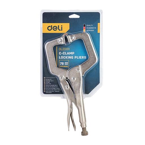Зажимные клещи С-образные с фиксатором Deli DL20011 280мм, рабочий ход 78мм, регулировочный винт фото 4