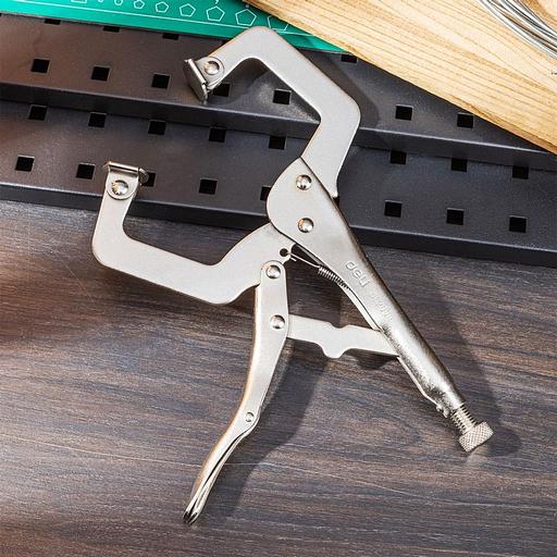 Зажимные клещи С-образные с фиксатором Deli DL20011 280мм, рабочий ход 78мм, регулировочный винт фото 5